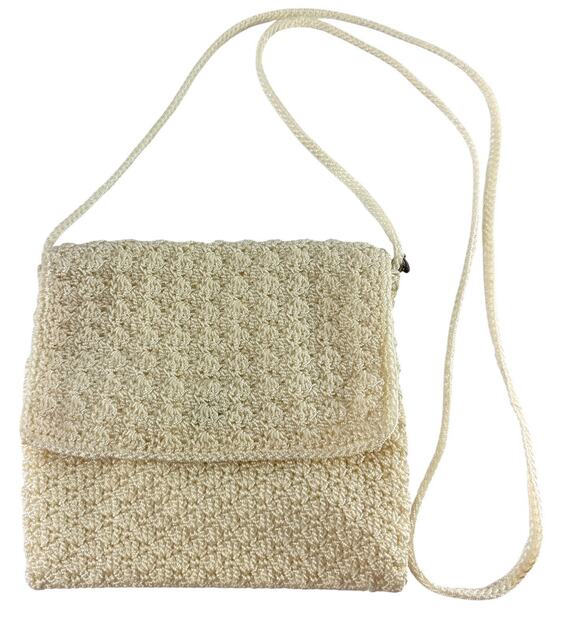 The Sak Handbags - The Sak Cream Crochet Crossbody Bag Ivory Knit Boho Small Purse Magnetic Flap